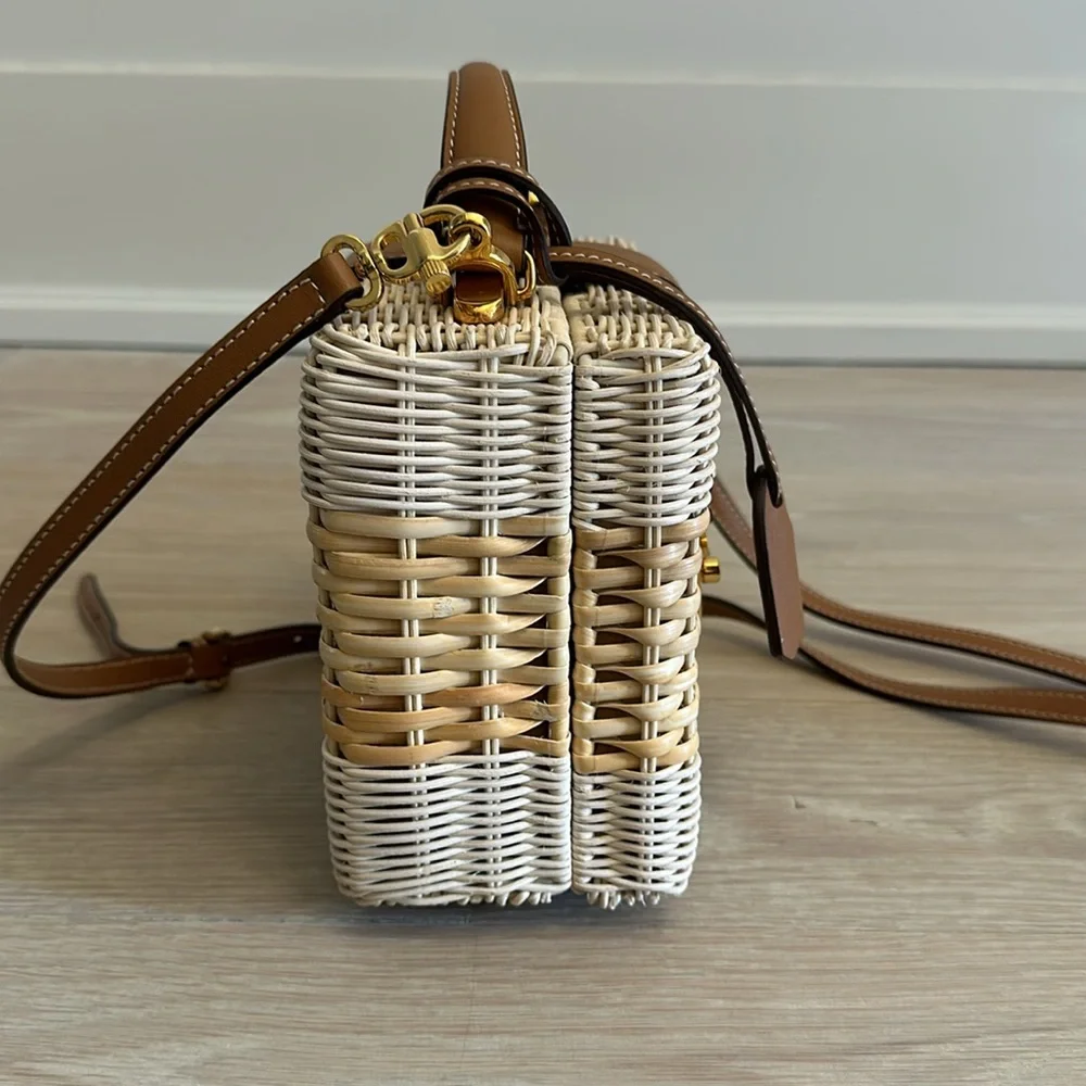 Mark Cross Rattan Wicker and Leather Box Bag - Picture 3 of 7